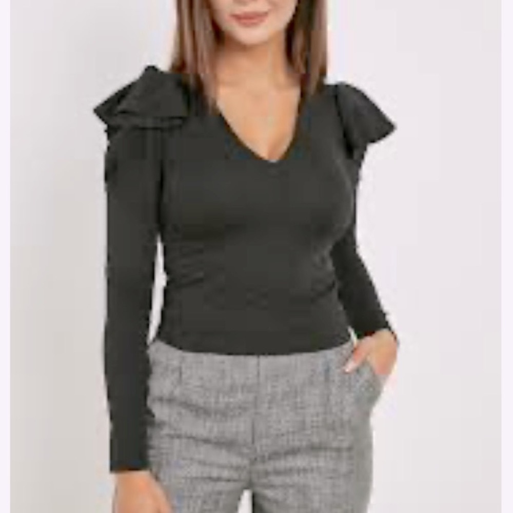 TRUTH by Republic Rayon Ruffled  Shoulder Black Sweater NWOT